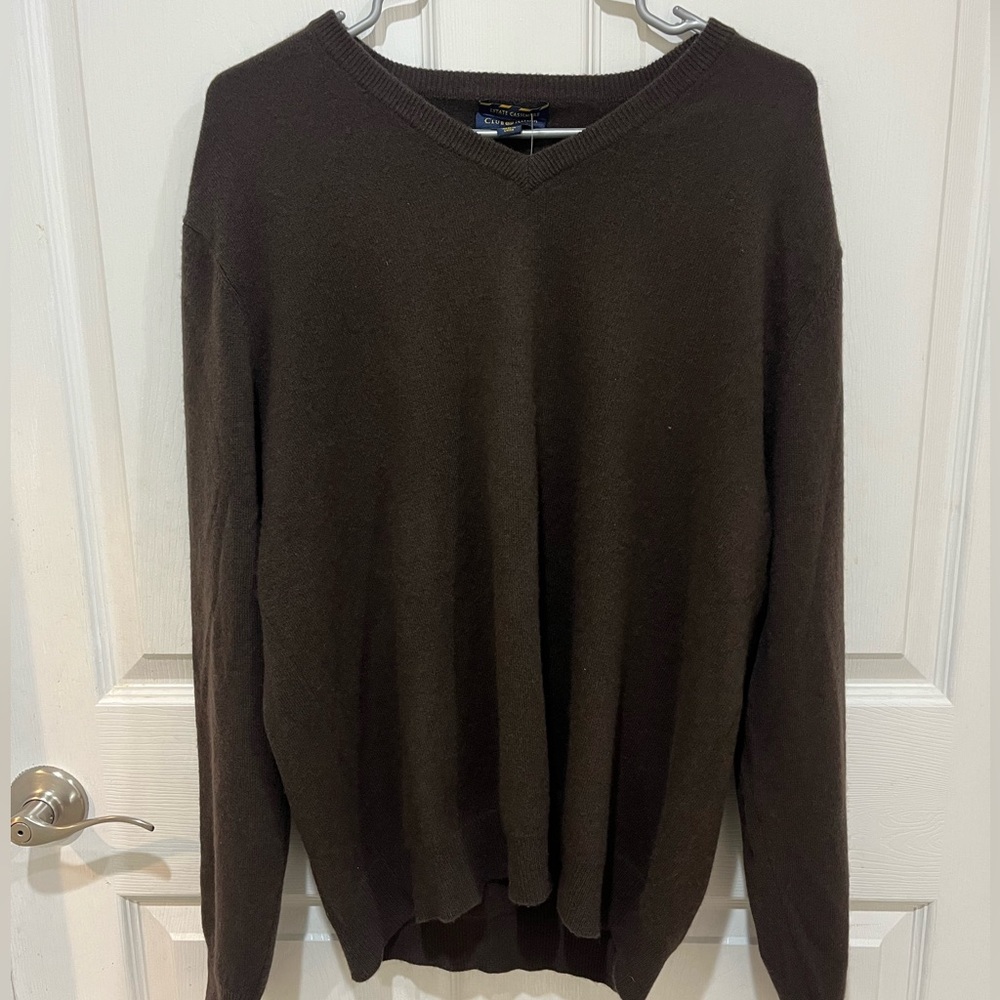 Club Room Estate Cashmere Sweater 100% 2-ply Cashmere Rich Brown V-Neck Size L